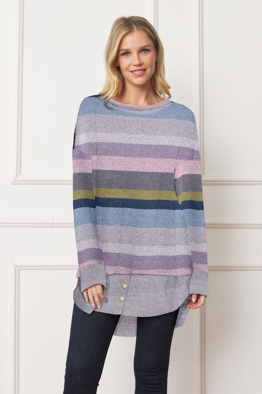 Plus Striped Chambray Layered Tunic