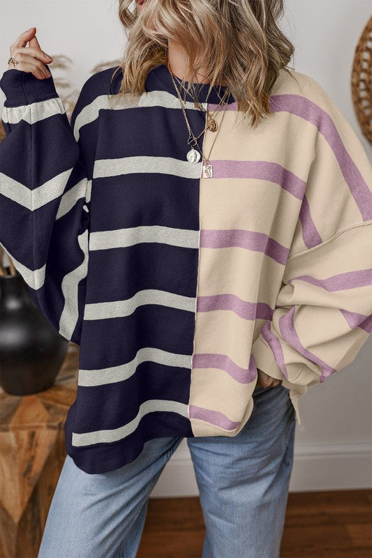 Oversized Contrast Printed Dropped Shoulder Top