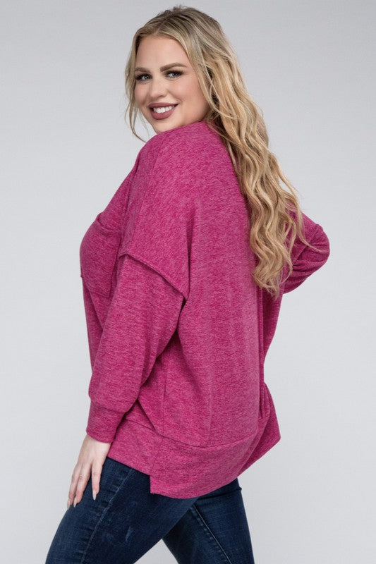 Plus Brushed Melange Drop Shoulder Sweater