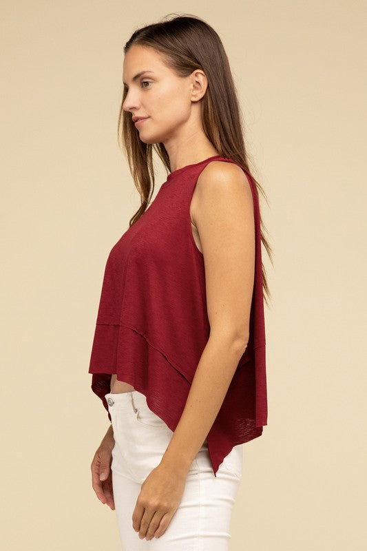 Shark Bite Side Slit Short Sleeveless Top